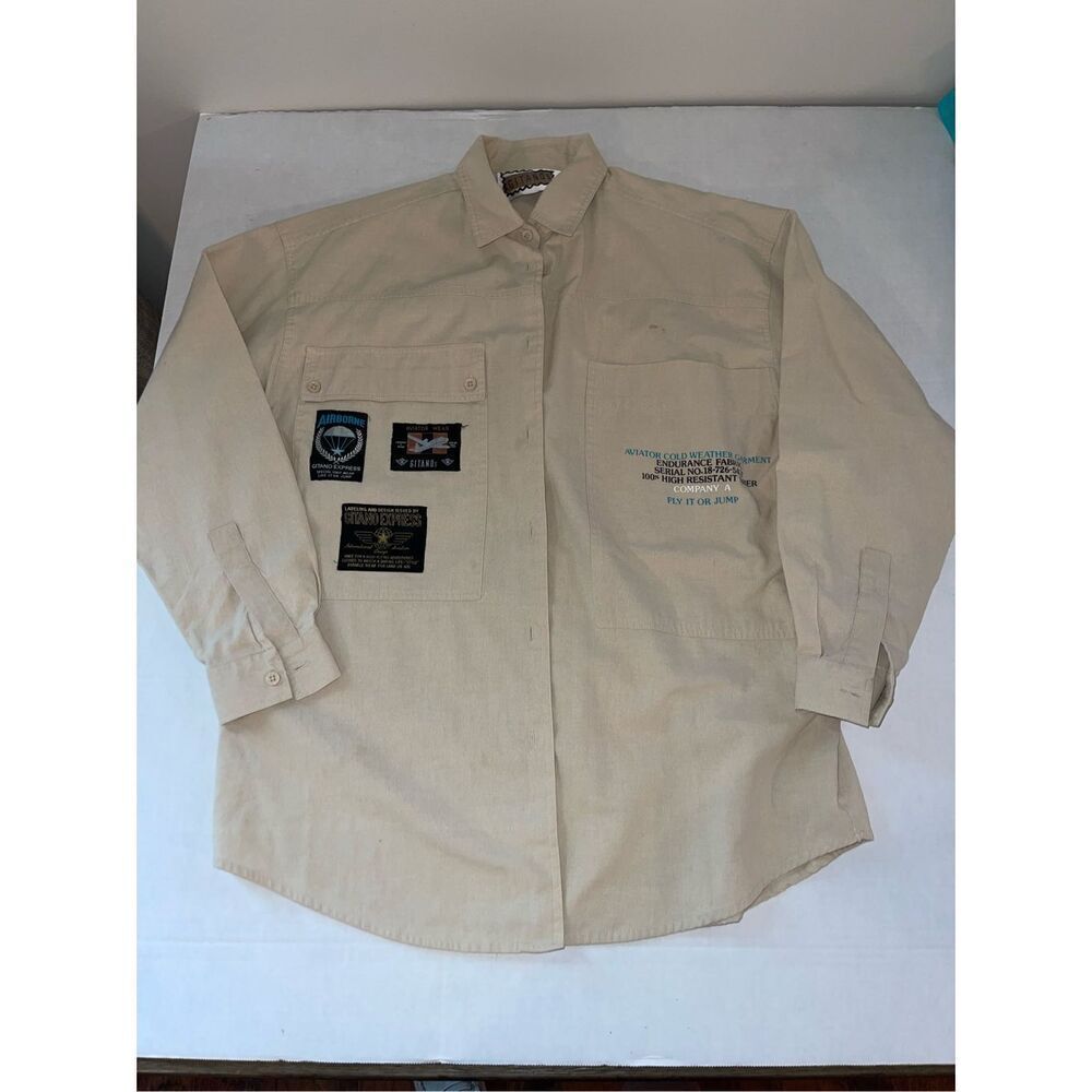 Vtg Gitano Men’s Shirt Sleeve Button Up Shirt Size L Aviator Airborne A21